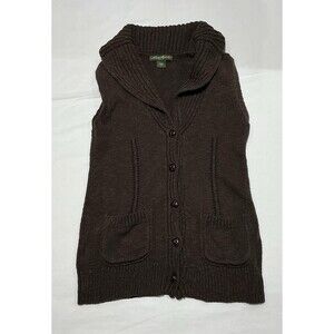 Eddie Bauer Knit Sweater Vest Womens Small Brown 100% Cotton Cowl Neck